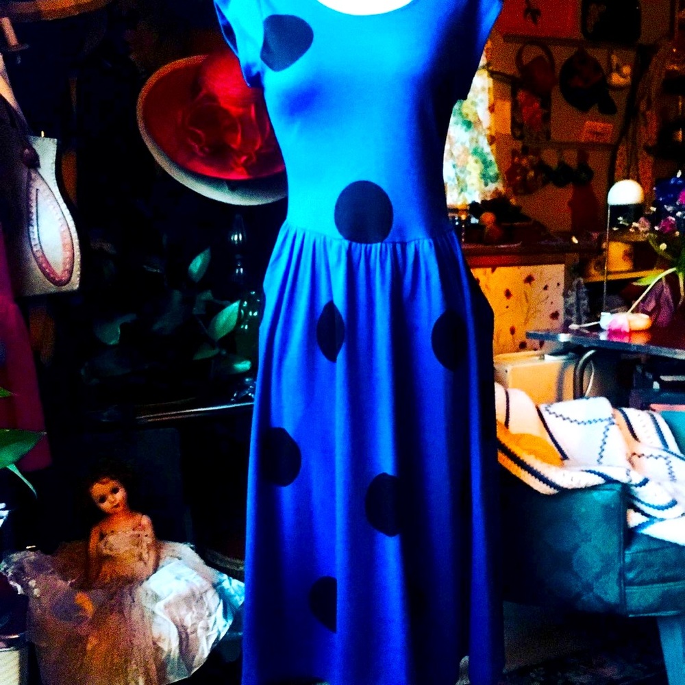 1980s polka dot midi dress